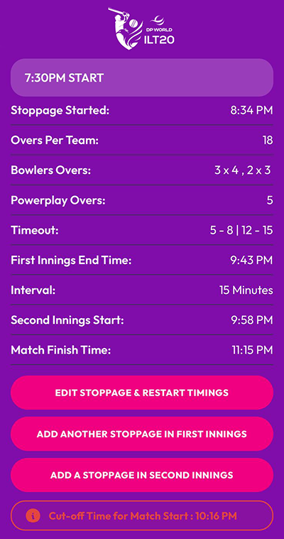 How Many Overs? app in use